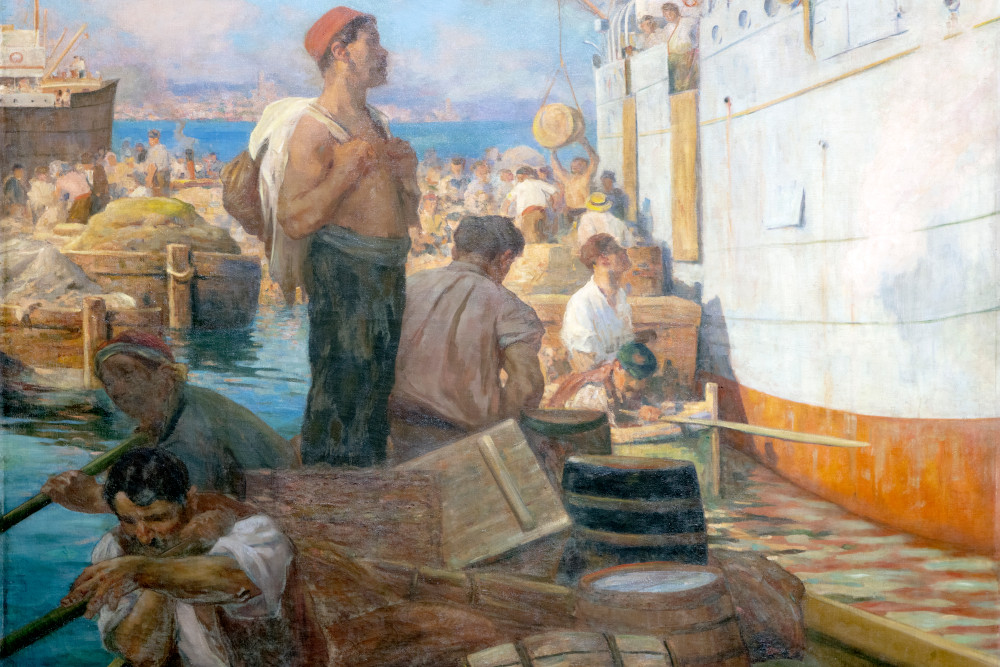 Camille Bourget, Déchargement d’un cargo, vers 1900